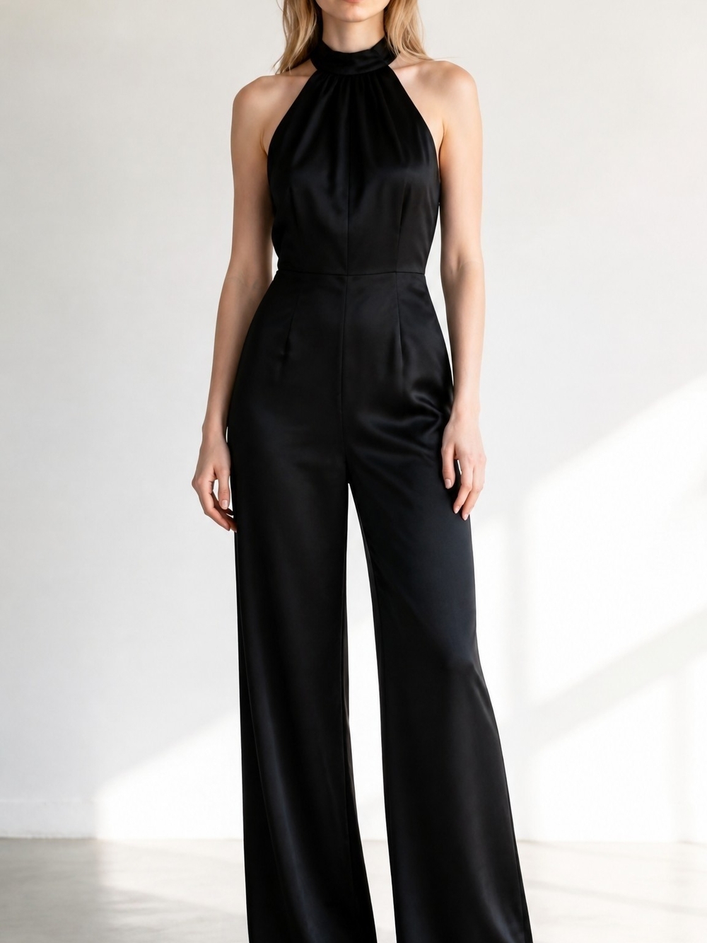 SHEIN Black Halter Wide-Leg Jumpsuit